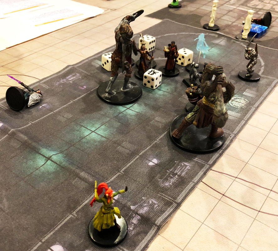 Stone giants attack the heroes in the coffin room.