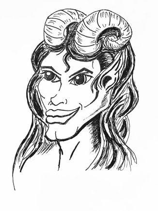 Ink drawing on Lupin the Tiefling rogue in the Crimson Empire D&D campaign.